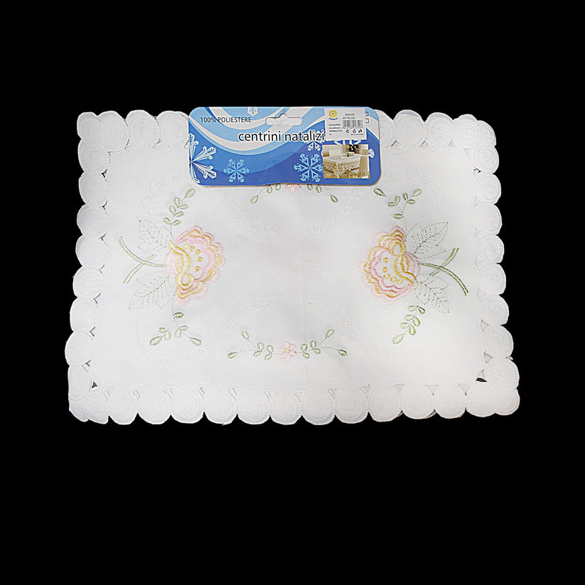 White Table Cloth With Floral Details Assorted Designs 85 x 38cm 9983