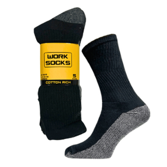 Work Socks Pack of 5 Heavy Duty Size 6-11 Cotton Rich