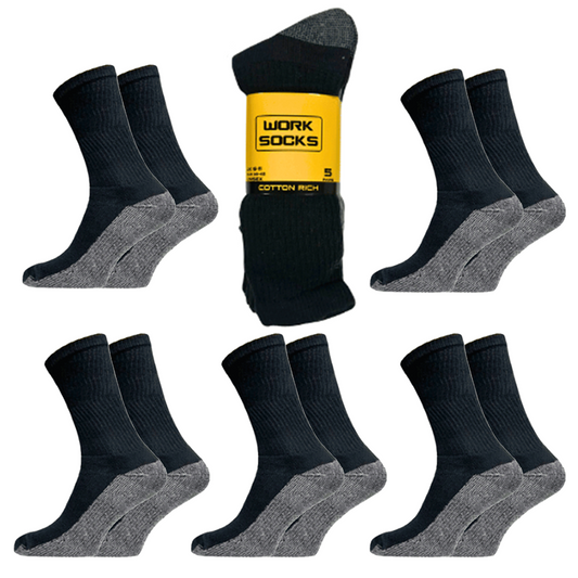 Work Socks Pack of 5 Heavy Duty Size 6-11 Cotton Rich