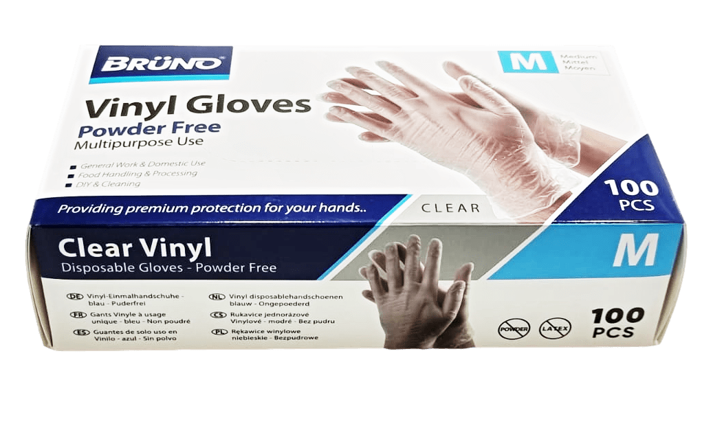 100 Medium Disposable Vinyl Clear Examination Gloves Powder Free Latex Free Gloves  VG002