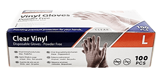 100 Large Disposable Vinyl Clear Examination Gloves Powder Free Latex Free Gloves VG003