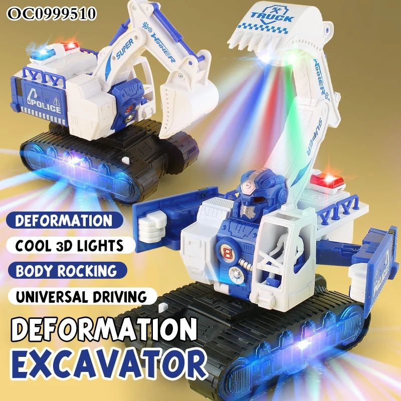 Light Up Rotating Spinning Deformation Robot Excavator with Sounds
