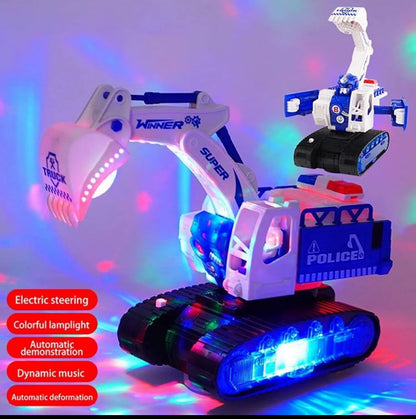 Light Up Rotating Spinning Deformation Robot Excavator with Sounds