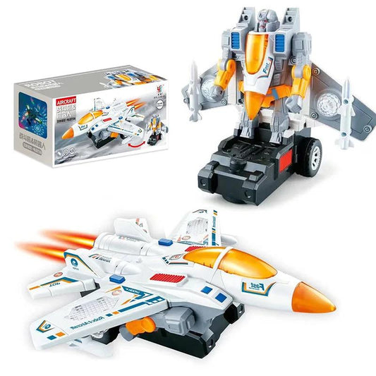Light Up Rotating Spinning Deformation Robot Aircraft Aeroplane Toy