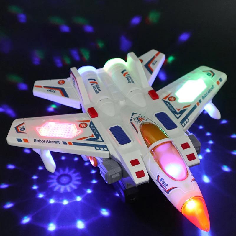 Light Up Rotating Spinning Deformation Robot Aircraft Aeroplane Toy