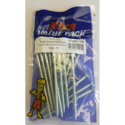 10 x 3 1/2 Pozi c/sk Twinthreads Woodscrews Xtra Value 0155