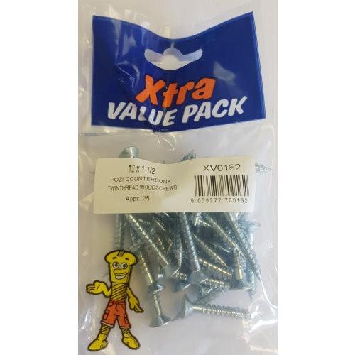 12 x 1 1/2 Pozi c/sk Twinthreads Woodscrews Xtra Value 0162