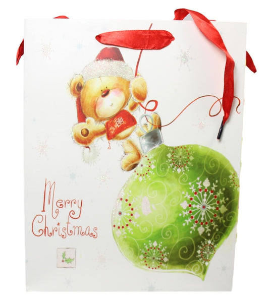 Christmas Paper Gift Bag with Bear Design and Glitters 23 x 18 cm 1517