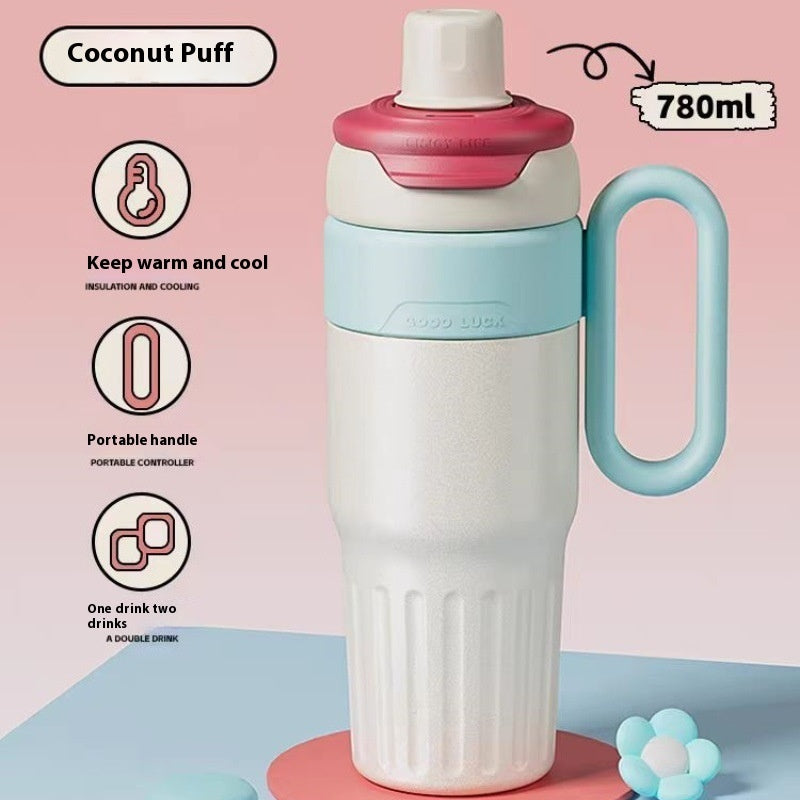 780ml Gradient Double Drink Thermal Cup Stainless Steel With Lid Coffee Cup Thermos Large Capacity Straw Cup