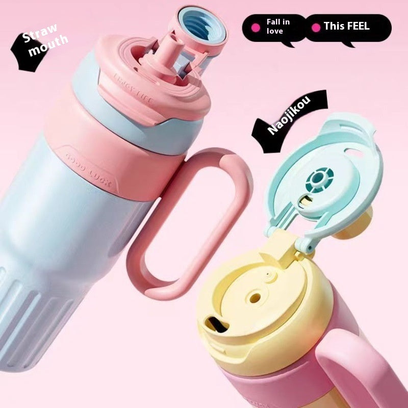 780ml Gradient Double Drink Thermal Cup Stainless Steel With Lid Coffee Cup Thermos Large Capacity Straw Cup