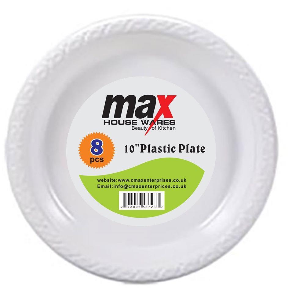 10" Disposable White Plastic Plate Pack of 8 MX8001 A