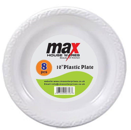 10" Disposable White Plastic Plate Pack of 8 MX8001 A