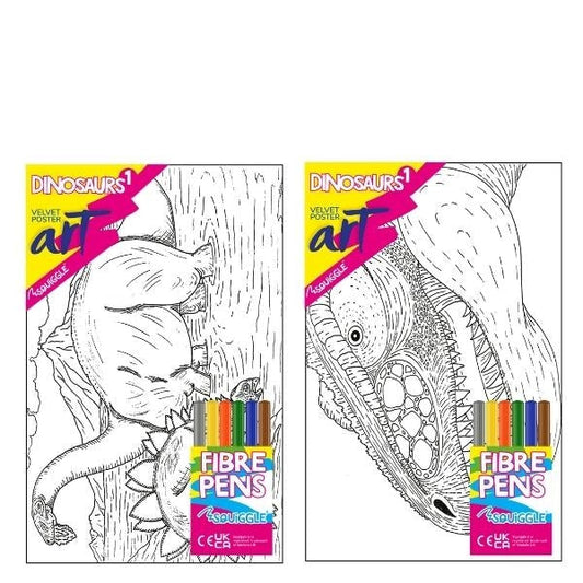 Velvet Poster Art Children's' Fun Colouring with Pens Dinosaurs 1 25 x 38 cm 2 Designs P3006