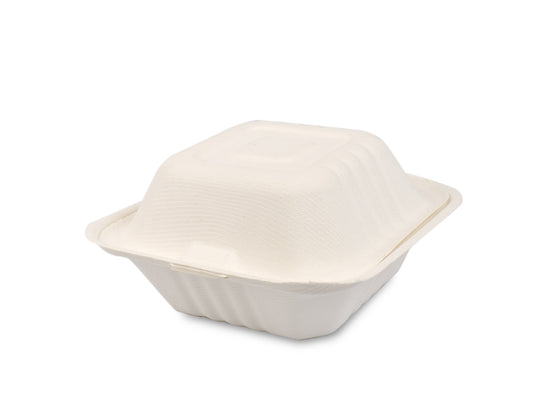 125 Pieces Disposable Eco Bagasse Take Away Food Container Burger Box 6" 33499S