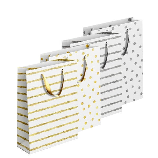 Gold / Silver Patterned Paper Gift Bag Medium Assorted Designs P1910