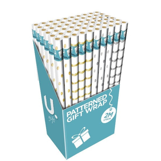 Gold / Silver Patterned Paper Gift Wrap 2m x 70cm Assorted Designs P1914