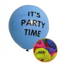 12 Pack High Quality 'It's Party Time' Party Balloons Assorted Colours P2742 P