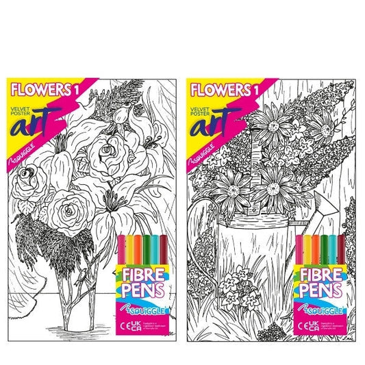Velvet Poster Art Children's' Fun Colouring with Pens Flowers 1 25 x 38 cm 2 Designs P3022