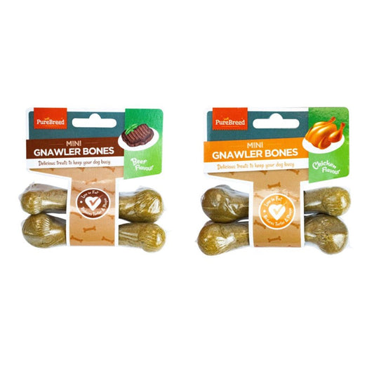 Pet Dog Treats Mini Gnawler Bones Pack of 2 (2 x 40g) Assorted Flavours 32614