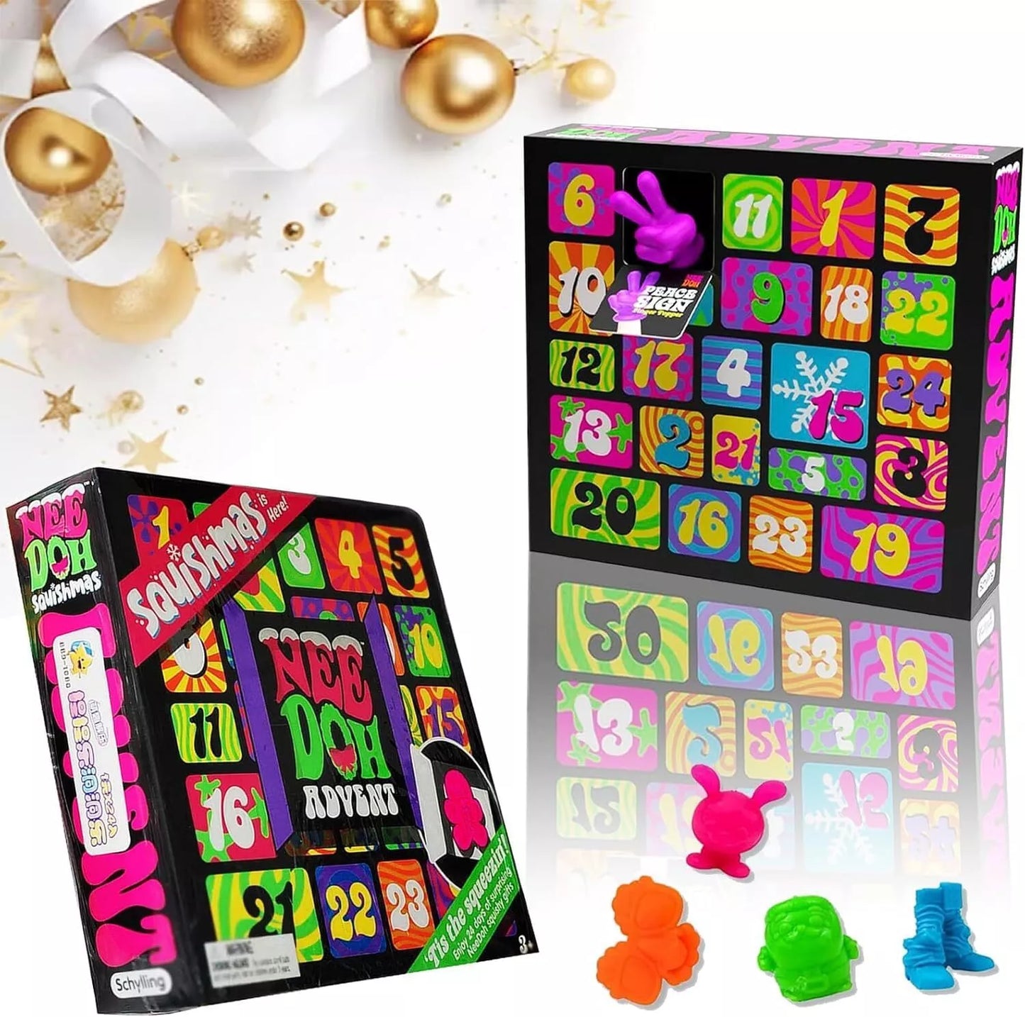 NeeDoh Squishmas Advent Calendar - 24 Mini Squeeze Toys - Christmas Countdown - Ages 3 to Adult