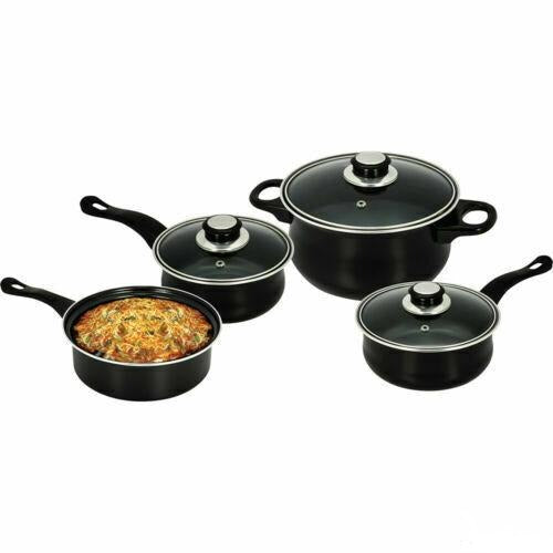 7Pc Cookware Pan Set Carbon Steel Non Stick Glass Lid 6645