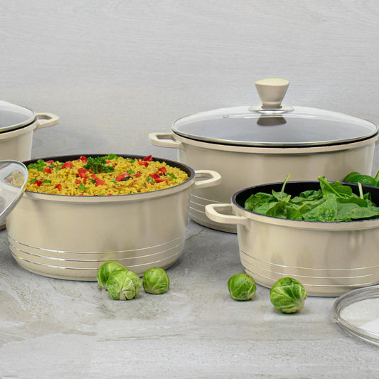 Laria Non Stick Die Cast Stockpot Pan Set 4pcs Cream 10881