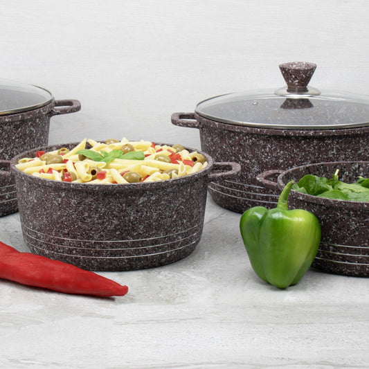 Laria Granite Die Cast Stockpot Pan Set 4pcs Brown 10882